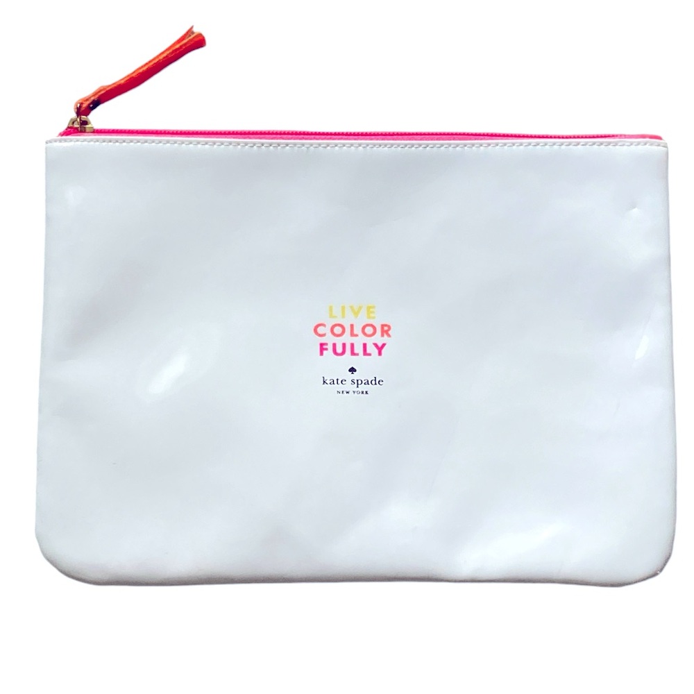 Kate Spade Cosmetic Bag Make-Up Pouch Live Color Fully Contemporary White PVC